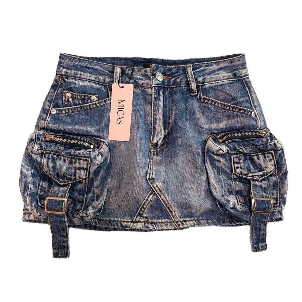 Micas Denim Y2K Cargo Mini Skirt with Side Pockets Fitted Streetwear M NWT